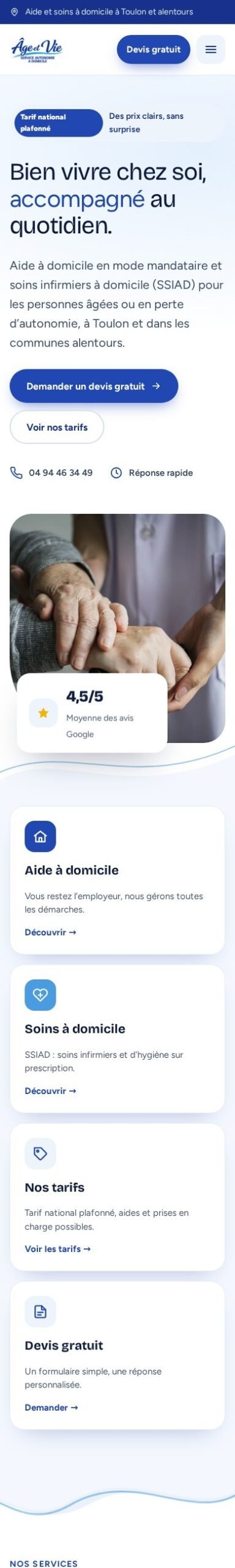 Le site Âge et Vie sur téléphone