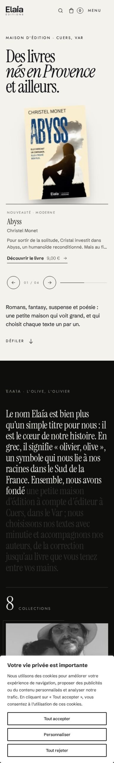 Le site Éditions Elaía sur téléphone