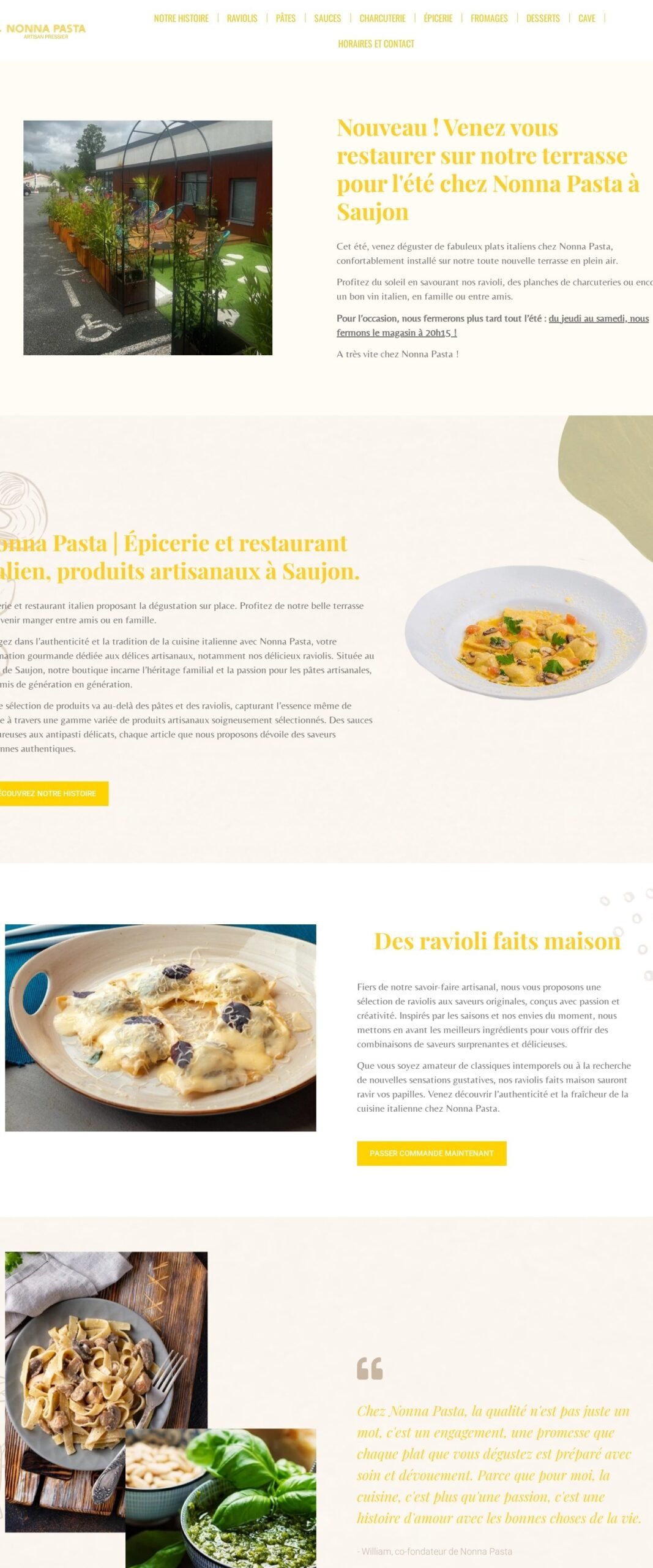 Le site Nonna Pasta sur ordinateur