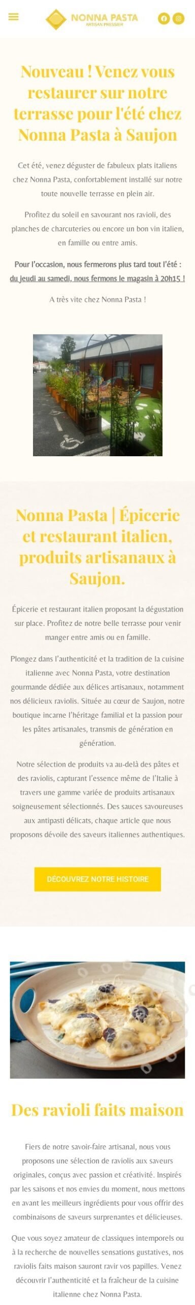 Le site Nonna Pasta sur téléphone