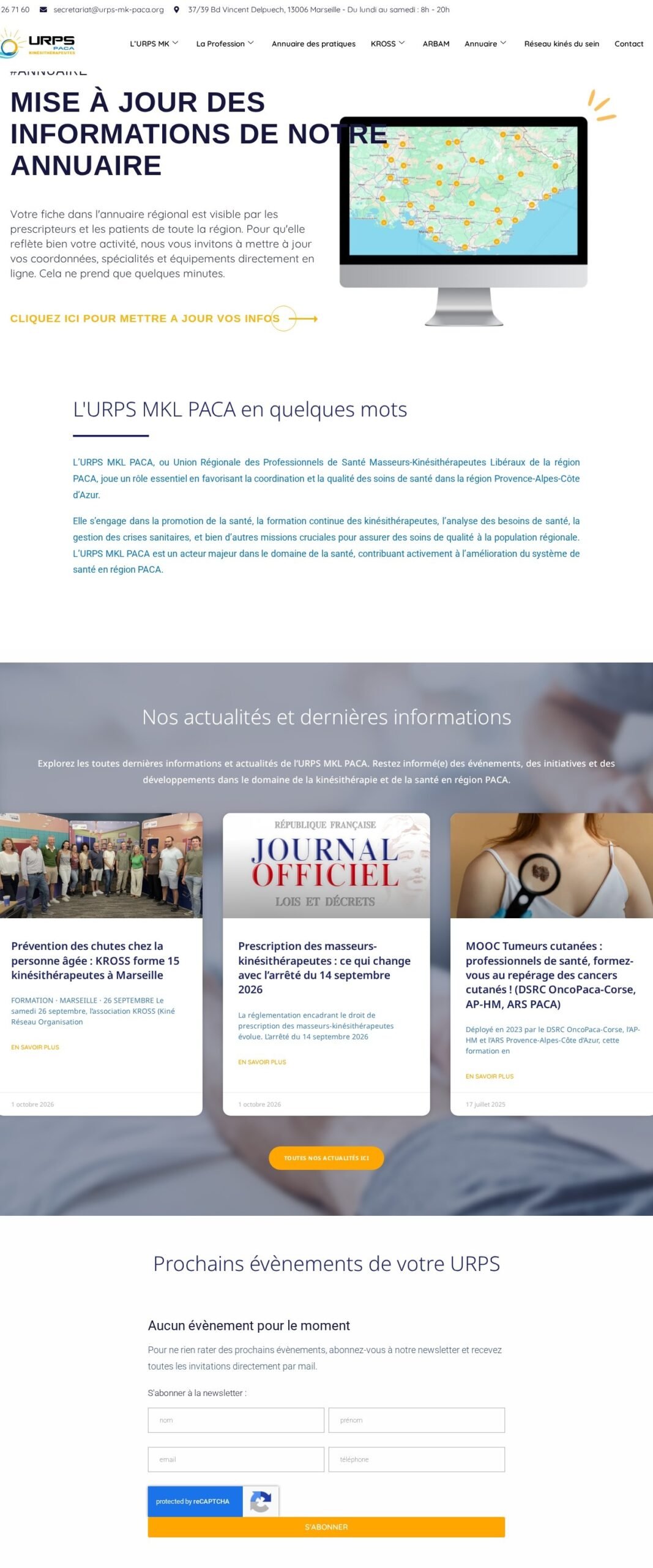 Le site URPS Masseurs-Kinésithérapeutes PACA sur ordinateur
