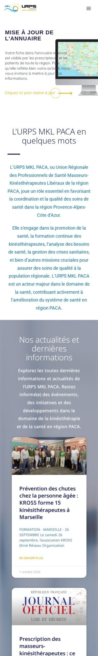 Le site URPS Masseurs-Kinésithérapeutes PACA sur téléphone